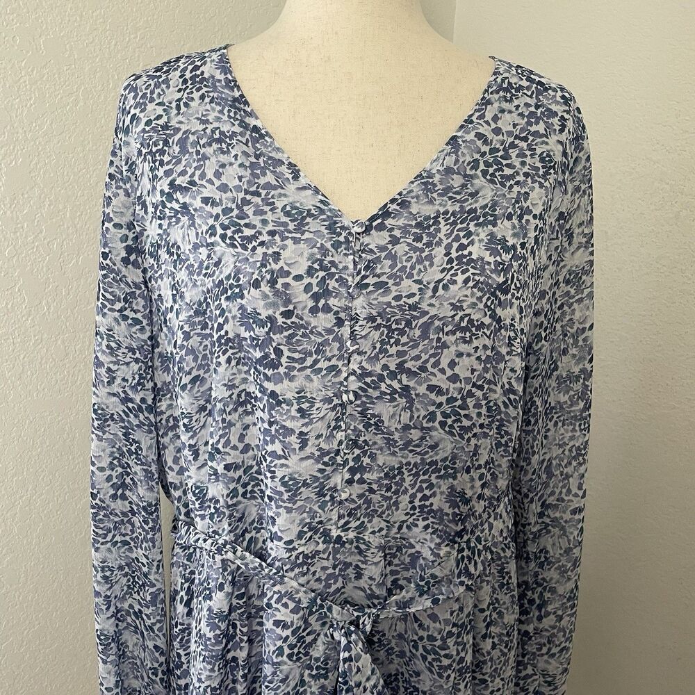 Express Women’s xL Floral Dress Short Tie Waist Blue Chiffon Long Sleeve Girly - Picture 7 of 11